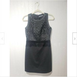 Tahari Leopard Lace Faux Leather Trim Sheath Dress